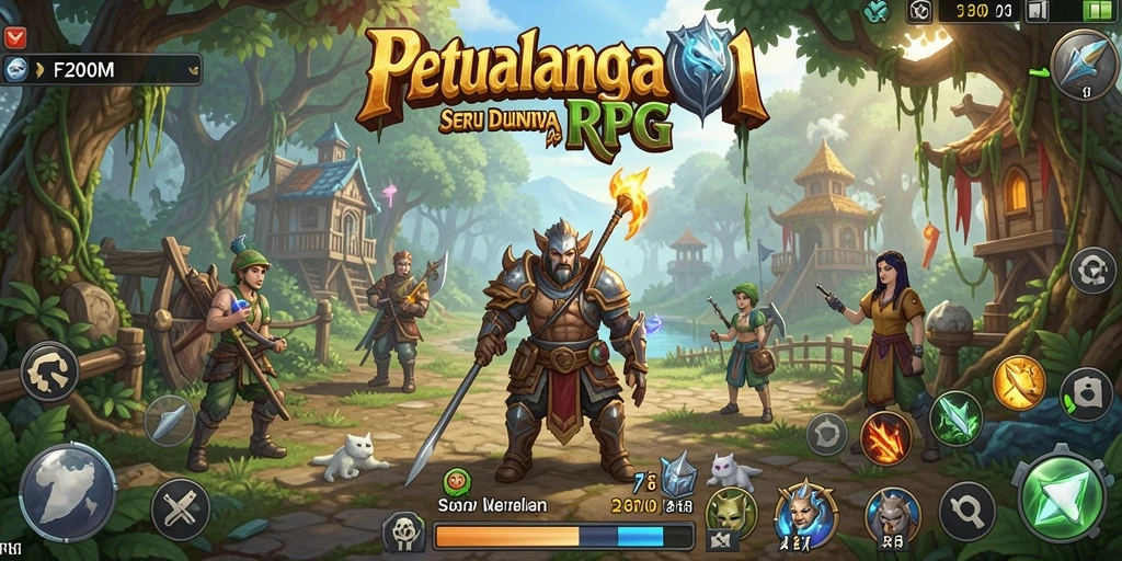 Screenshot gameplay F200M yang menunjukkan petualangan RPG yang menakjubkan.