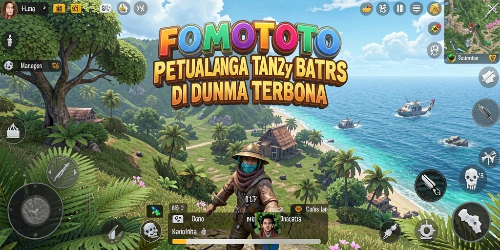 Screenshot gameplay FOMOTOTO menampilkan petualangan seru di dunia terbuka.