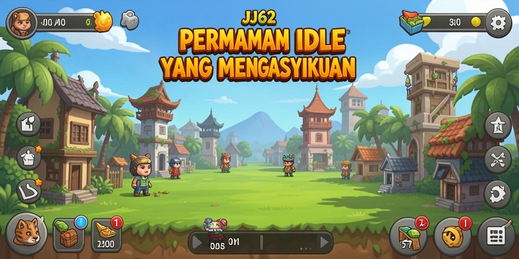 Screenshot utama JJ62 menampilkan gameplay santai dan interaksi manajemen.