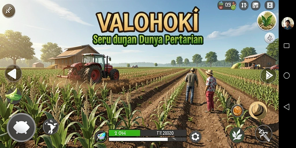 Screenshot gameplay VALOHOKI yang menampilkan kebun yang rimbun.