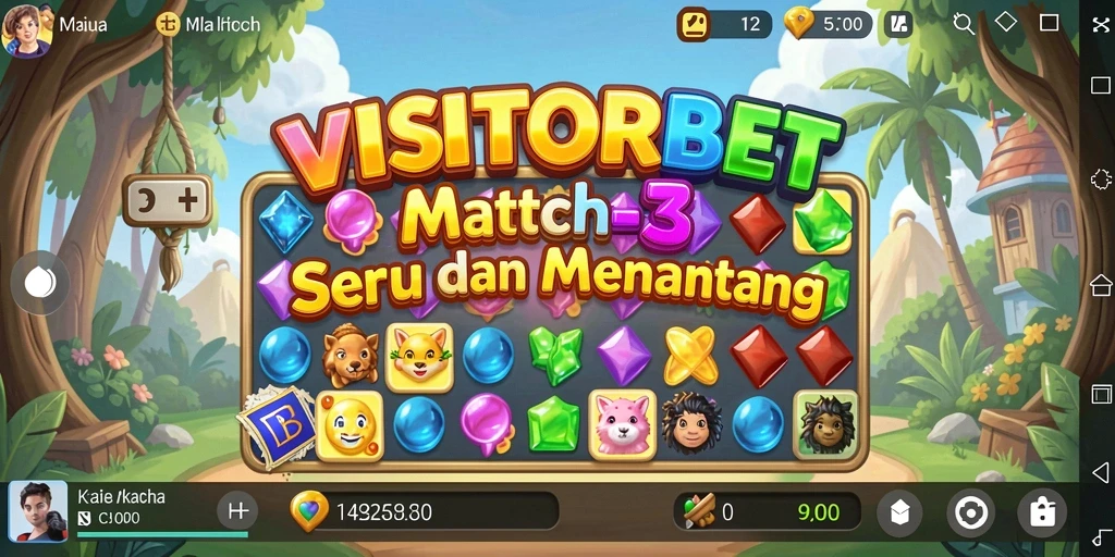 Screenshot gameplay yang menampilkan keseruan permainan Match-3 VISITORBET.