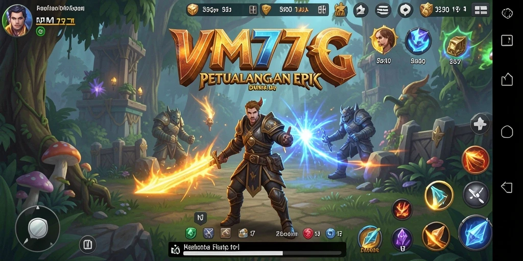 Screenshot gameplay menunjukkan pertarungan epik dalam dunia RPG.
